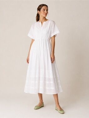 NWT J.Crew Pintuck Cotton Voile Midi Shirt Dress White XL